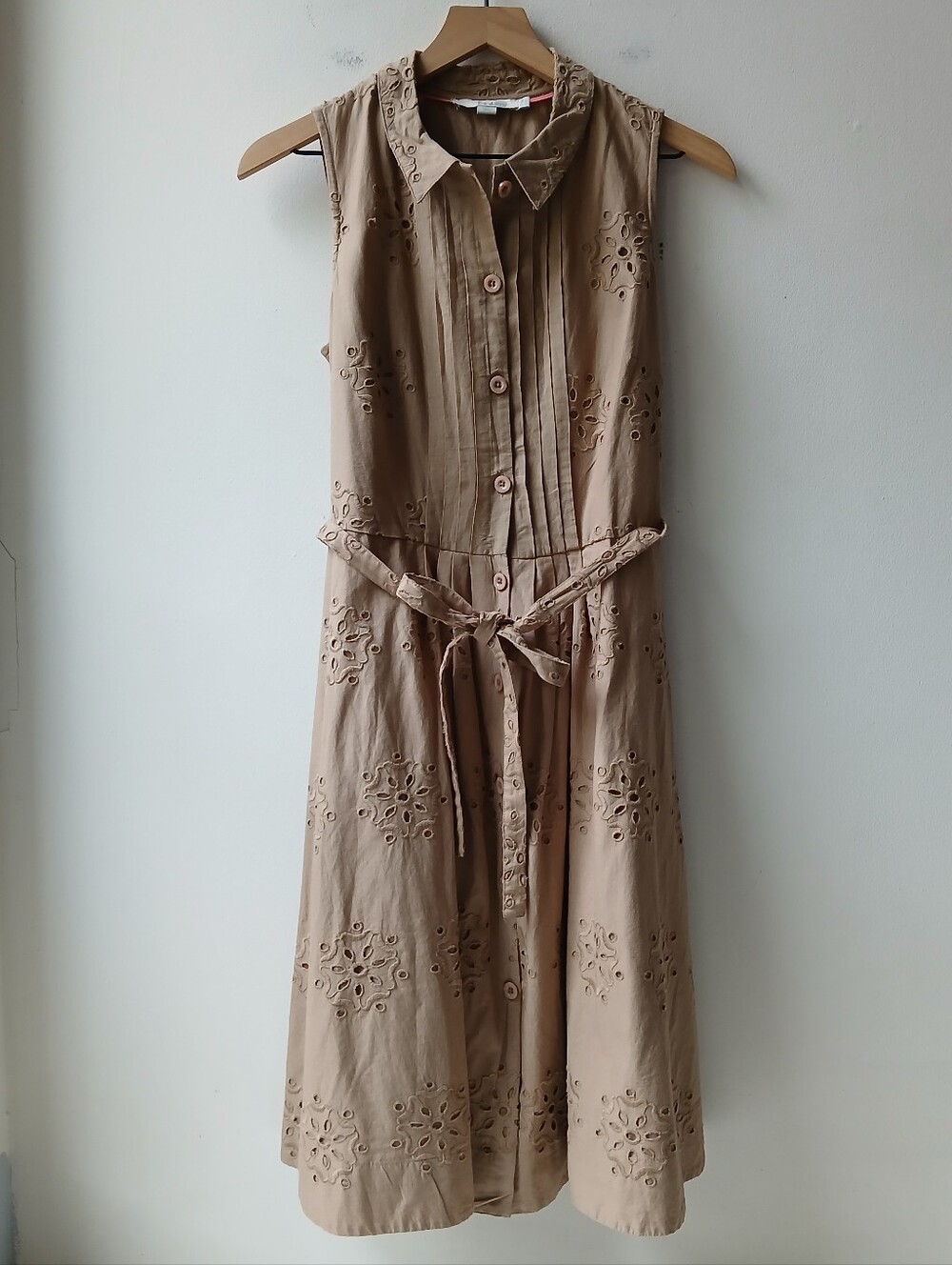 Boden Eyelet Sleeveless Midi Shirt Dress Tan Women's 6